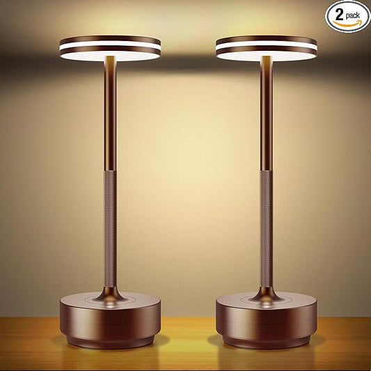 Hapfish 2 Pack Cordless Table Lamps Rechargeable, 5000mAh Battery Powered Lamp, 3 Color Modes, Dimmable, LED Table Lamps for Living Room,Outdoor, Dinner,Patio,Restaurant – Brown