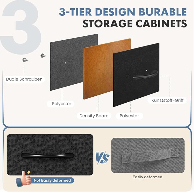 DUMOS Nightstand with 5 Drawers Bedside Table with Removable Fabric Bins Sturdy Steel Frame Wood Top Organizer Furniture for Bedroom Closet Living Room, Black