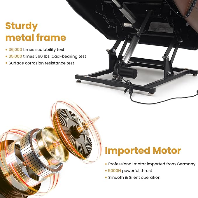 PARKOL Dual Motor Power Lift Recliner Chair for Elderly, 180-Degree Infinite Position Lay Flat Leather Recliner Chairs, with Massage and Heating, USB & Type-C Port and Remote (Brown, Medium)