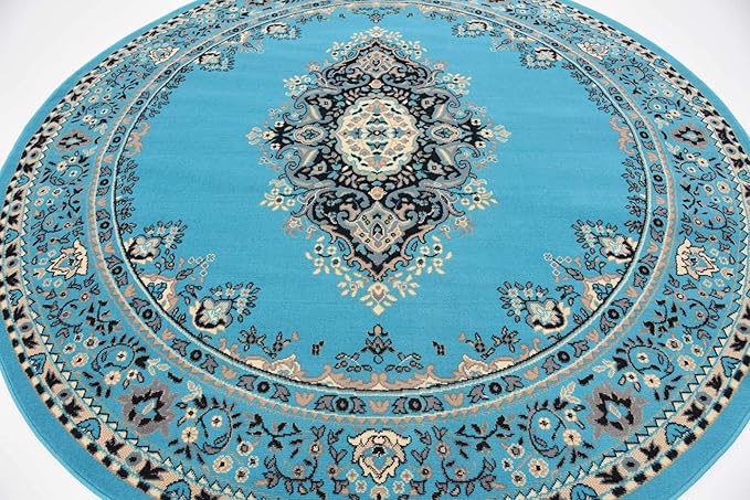 Unique Loom Reza Collection Traditional Persian Style Area Rug, 8' 0" x 8' 0", Turquoise/Ivory