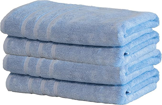 Mosobam Luxury Turkish Set of 4 Bath Towels 30X58 Allure Blue Oversize 700 GSM Bamboo Viscose & Aegean Turkish Combed Cotton