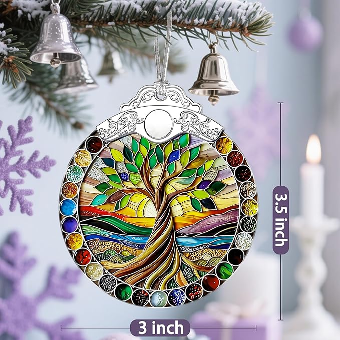 Stained Glass Ornament, Tree of Life Christmas Ornaments, Christmas Tree Ornaments, Holiday Ornament & Festive Home Decor, Exquisite Party Gifts for Nature Lovers & Tree of Life Gifts
