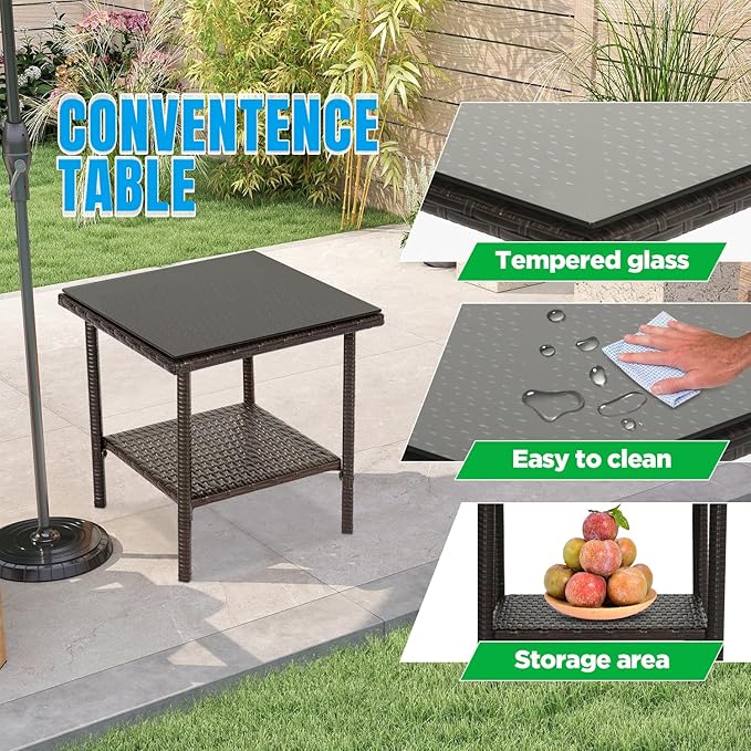 FDW | 3-Piece Patio Furniture Set | Brown & Red | Outdoor Wicker Furniture with Coffee Table | Modern Rattan Chairs Conversation Set | Outdoor Seating | Weather-Resistant | for Porch, Garden, Lawn