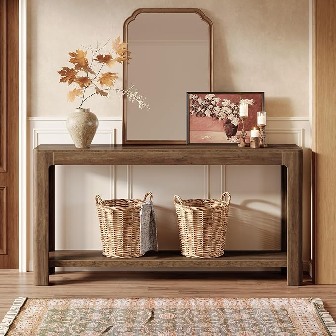 Tribesigns 63-Inch Console Table, Farmhouse Entryway Table with Storage, Narrow Sofa Table Behind Couch for Living Room, Hallway, Foyer, Rustic Brown