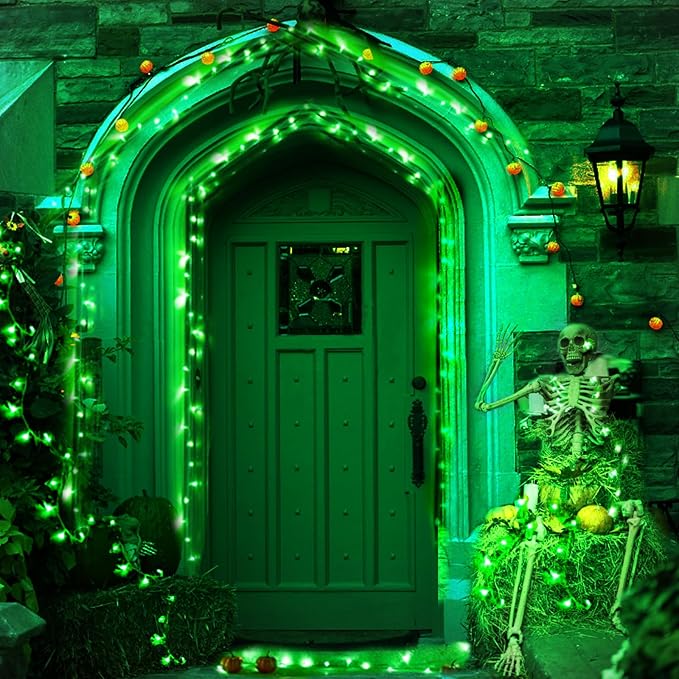 Kwaiffeo Green String Lights: 500LED 164FT 8 Modes Green Lights for Christmas Halloween Alien Decorations Outdoor Indoor