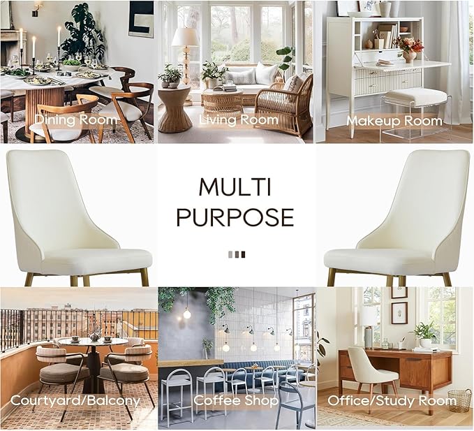 Dining Chairs Set of 2, Modern Faux Leather Dining Gold Legs for Living Kitchen Dining Room