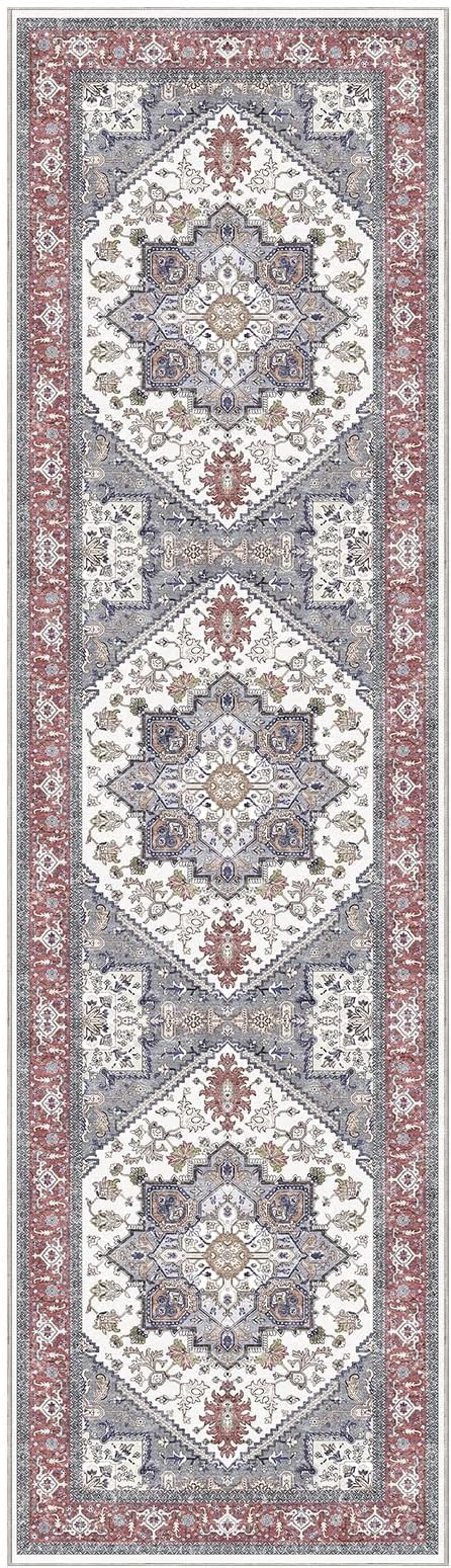 OPPODREAM Thin Entryway Rug 2x8, 2x8 Rug Runner, Washable Hallways Carpet 2 x 8 with Non Slip Backing, Low-Pile Bedside Carpet 2 x 8, Long, Faux Cashmere, Red & Grey