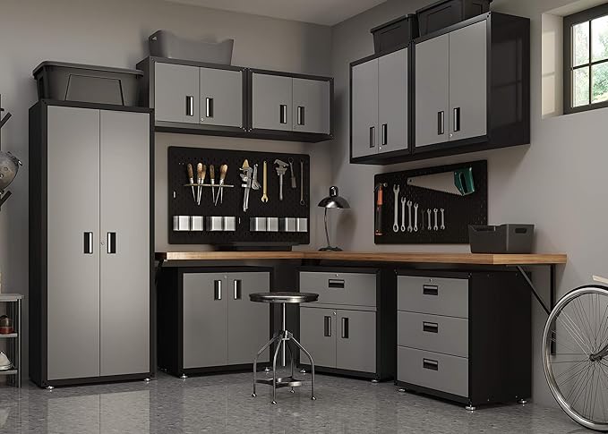 for Home Ready-to-Assemble Steel Cabinet with Two Doors (Black and Grey)