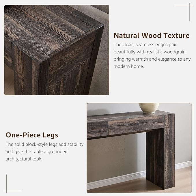 OKD Modern Entryway Console Table, Sofa Table with Drawers, 63" Long Hall Table Behind Couch, Thick Wood Design for Living Room, Hallway - Dark Rustic Oak