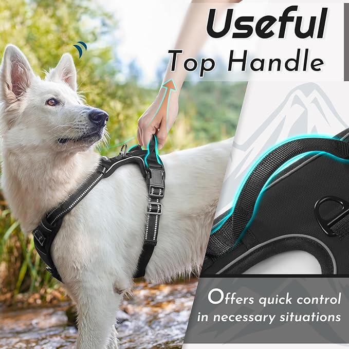 Eagloo Dog Harness Small Sized Dog, No Pull Service Vest with Reflective Strips and Control Handle, Adjustable and Comfortable for Walking, No Choke Pet Harness with 2 Metal Rings, Black, S
