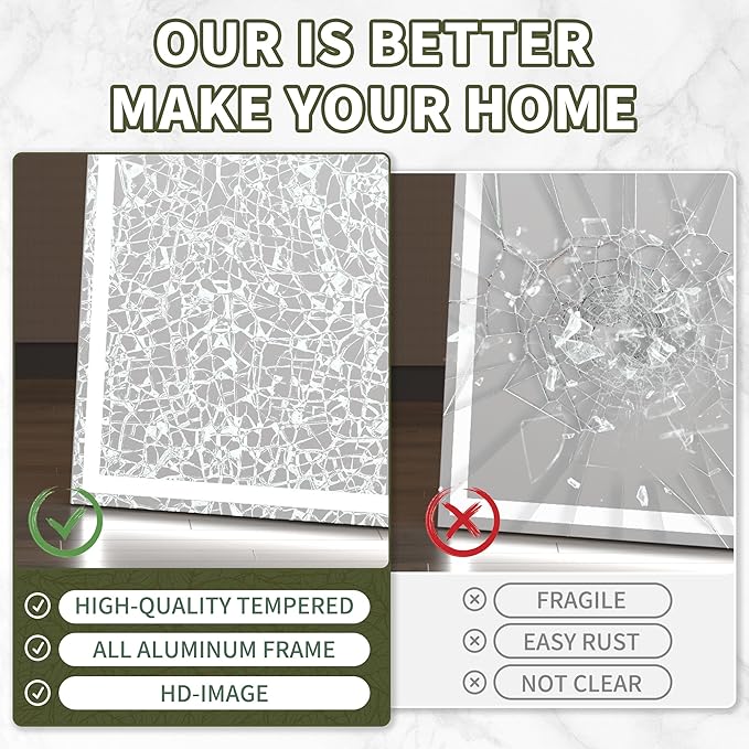 Hasipu Full Length Mirror with Lights, 83" x 36" LED Lighted Floor Standing Mirror, Full Body Dressing Hanging Mounted Mirrors, Dimmable, Tempered Glass, Safe to Use, Square White