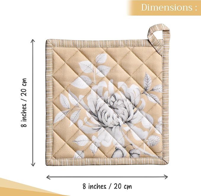 Maison d' Hermine Pot Holders 100% Cotton Heat Resistant Potholders 8" x 8" Hot Pads with Loop for Thanksgiving Christmas Decorations BBQ Cooking Baking Handling Hot Pans (Pack of 1, Pretty Autumn)