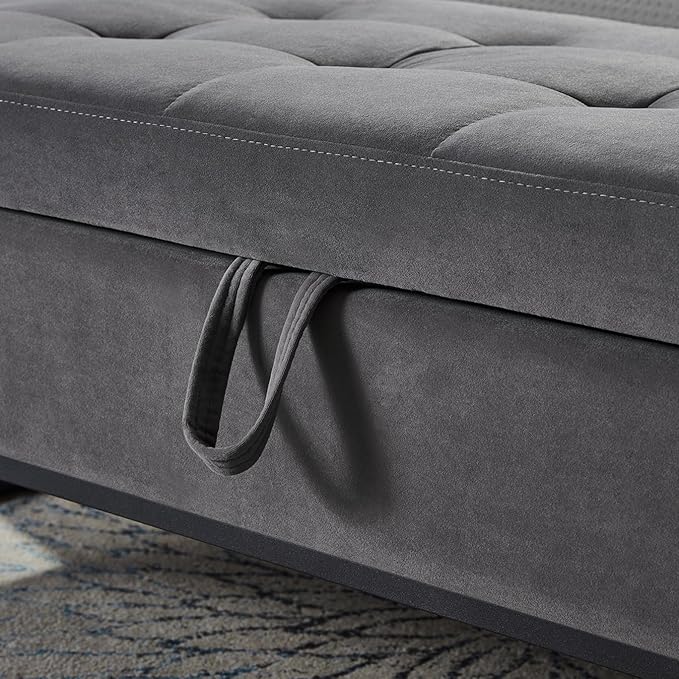 mikibama Velvet Storage Bench,58.6" Long Ottoman with Storage for Living Room,Tufted Storage Benches for Bedroom End of Bed,Entryway,Rectangle Window Seating Bench with Storage. (Velvet Grey)