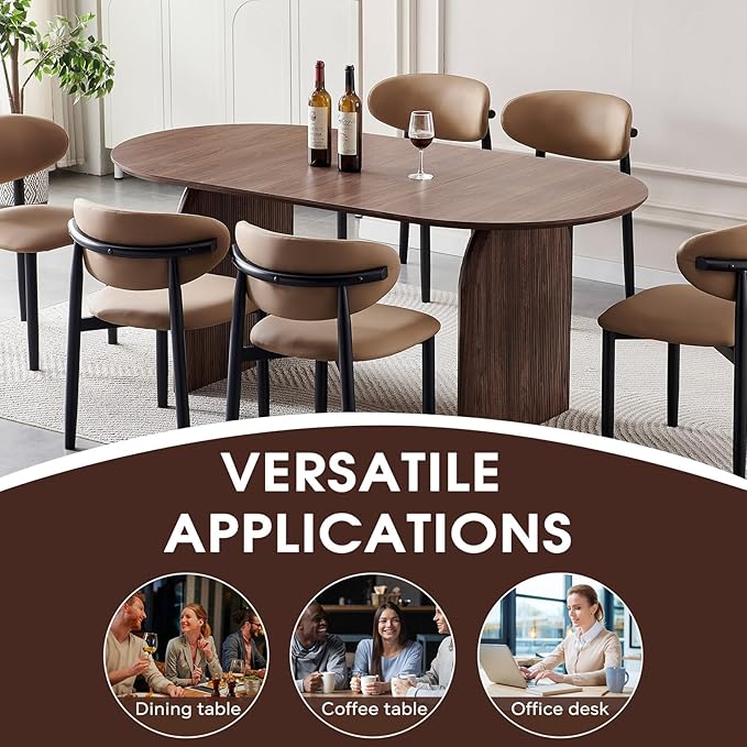 71'' Wood Dining Table,Oval Kitchen Table for 6-8,Walnut Table with Dual Pedestal Base,Farmhouse Dining Table Ideal for Kitchen,Dining Room(Easy to Assemble)