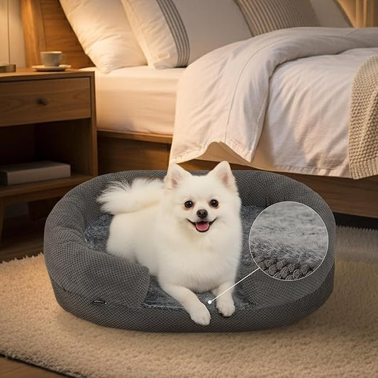 Donut Dog Bed for Small Dogs, 28" Orthopedic Pet Sofa with Egg Crate Foam, Washable Cover & Non-Slip Bottom, Cozy Cat Couch with Bolstered Sides, Grey (28")