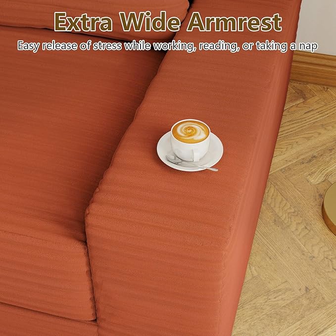 70.78" Loveseat Sofa, Modern Small Corduroy Couch Comfy Deep Seat for Living Room, Bedroom, Apartment, Home Office, No Assembly, Orange