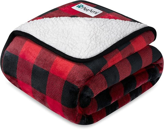 PetAmi Waterproof Dog Blanket Sherpa Fleece, Pet for Medium Large Dogs, Reversible Cat Throw Bed Couch Sofa Furniture Protector, Soft Plush Microfiber (Large 40x60, Checker Red) Checkered Red