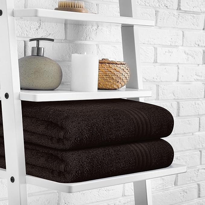 BOUTIQUO Cotton 2 Pack Bath Towel Set 28x55, Eco-Friendly Large Bath Towels, Compact Quickdry Lightweight Soft & Highly Absorbent Bath Towel, Ideal for Everyday Gym Travel Camp Pool - Chocolate Brown