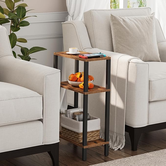 TUTOTAK Small Side Table, Narrow End Table, Skinny Sofa Table, Slim Nightstand, Couch Table, Living Room, Bed Room, Brown TB01BB0772