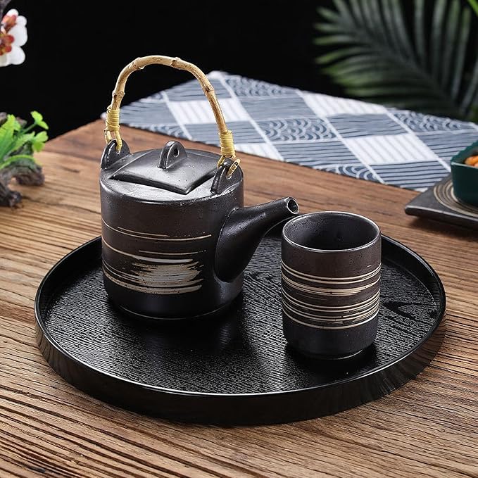 River Round Wood Serving Tray, Solid Wooden Decorative Tray Non-Slip Tea Coffee Table Tray Snack Plate Food Meals Serving Tray with Raised Edges for Home Decor Kitchen Restaurant(11.8inch/30cm, Black)