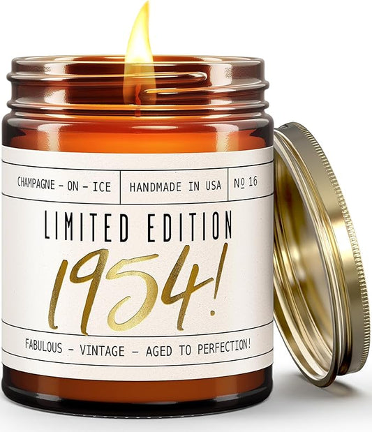 71st Birthday Gifts for Women - 'Limited Edition 1954' Soy Candle, w/Champagne on Ice I 71 Birthday Gifts for Women I 71st Birthday Gift for Her Ideas I 9oz Reusable Jar, 50Hr Burn, Made in USA