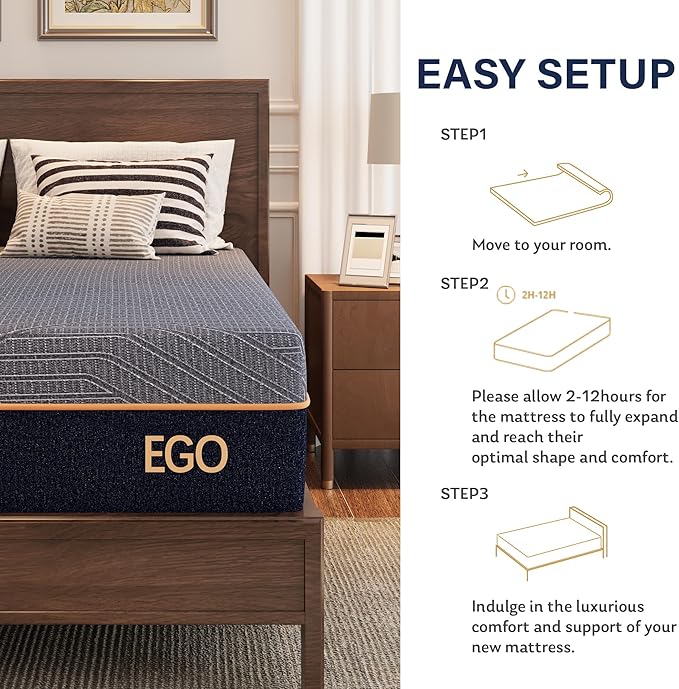 MLILY EGOHOME 12 Inch Full Mattress, Copper Gel Cooling Memory Foam Mattress for Back Pain Relief,Therapeutic Double Mattress Bed in a Box, Made in USA, CertiPUR-US Certified, 54x75x12 Black