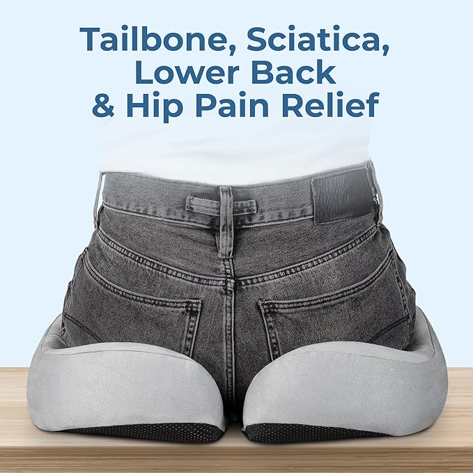 5 STARS UNITED Seat Cushion for Tailbone Pain Relief – Large Memory Foam Cushion for Coccyx, Hip, Sciatica & Post-Surgery Recovery – Wheelchair, Car, Desk, Gaming & Office Chairs, Light Gray