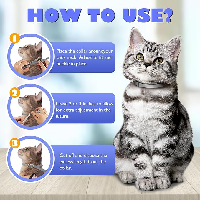 Flea and Tick Collar for Cats 2 Pack, 8 Months of Cat Flea Collar Protection 2 Collars Made with Premium Plant Based Essential Oil Waterproof and Natural Treatment Prevention Free Comb