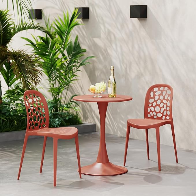 Costaelm Small Dining Table, Round PP Outdoor Table, Weather Resistant Balcony Table for Outside Poolside Deck Lawn Garden Backyard, Red