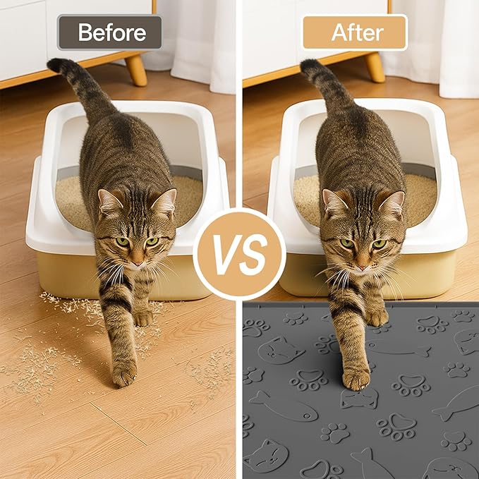 Cat Litter Mat for Litter Box,Large 35" X 24" Silicone Cat Litter Trapping Mat,Urine-Proof & Waterproof Kitty Litter Mats for Floor,Grey