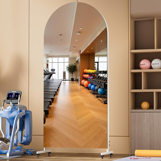 Hasipu 79" x 32" Arched Rolling Home Gym Mirror with Wheels, 360° Swivel Body Mirror with HD Tempered Glass, Large Floor Mirror for Yoga Room, Dance Studio, Bedroom & Home Gym