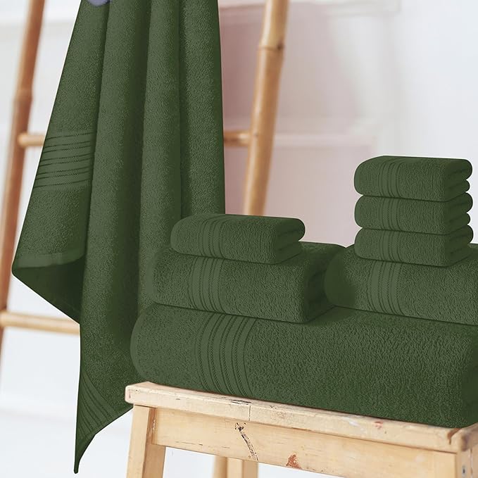 BOUTIQUO 100% Cotton Towel Set, Contains 4 Soft Bath Towel, 6 Hand Towels, 8 Wash Cloths - Compact Absorbent Lightweight & Quickdry Towels for Bathroom - 18 Piece Bathroom Towel Set - Olive Green