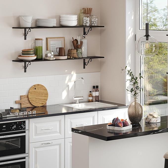 DINZI LVJ Long Wall Shelves, 55.1" Large Floating Shelves Set of 2, Farmhouse Display Shelf Wall Mounted with Heavy Duty Brackets, Easy Assembly for Kitchen, Bathroom, Bedroom, Balcony, Espresso