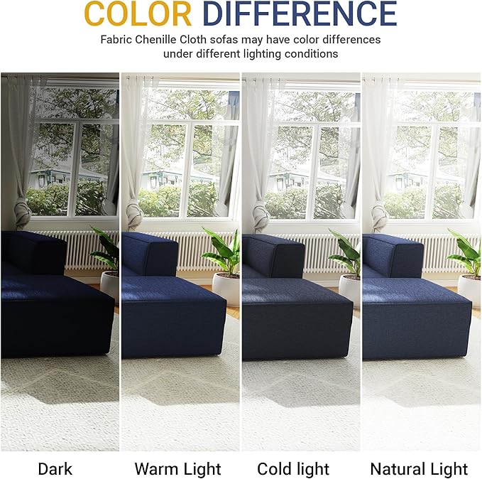 136" 6-Piece Sectional Sofa Modular Couches,L-U-Shaped with Chaise,for Living Room,Compressed Foam No Assembly,for Living Room (2xArmless Corner Ottoman) Fabric Chenille Blue