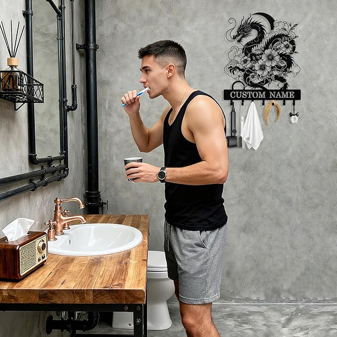 Personalized Key Holder Wall Mount, Custom Metal Dragon Keys Holder for Wall with Name, Wall Key Hanger Rack with Hooks for Entryway, Front Door, Living Room, Kitchen, Bathroom, Garden