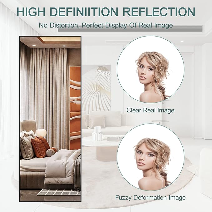 Hasipu Door Mirror Full Length, 44"x 16" Full Body Over The Door Hanging Wall Mounted Mirror for Bedroom, Living Room, Cloakroom, Square Black