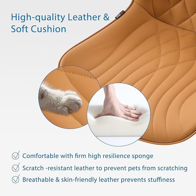 YOUNIKE Office Chair, Armless Desk Chair with Wheels, Adjustable Swivel Home Office Computer Task Chairs, Modern Faux Leather Upholstered Vanity Chair with Back, Saffron Tan