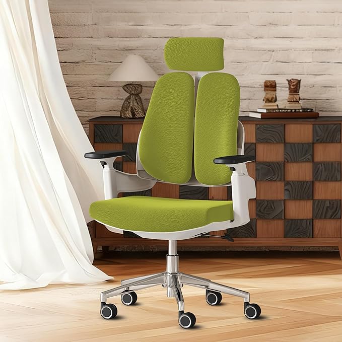 Big and Tall Office Chair 500lbs, Extra Wide 20" Seat and Reinforced Frame, Dual-backrest Ergonomic Desk Chair with Headrest and Flip-Up Arms, High Back Task Chair for Back Pain-Green