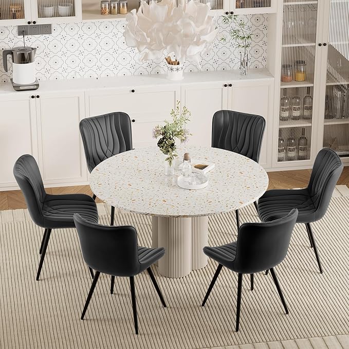 Dining Chair Set of 6 PU Leather Dining Room Chairs Upholstered Comfy Dining Chairs Modern Kitchen Armless Side Chair with Sturdy Metal Legs,Black