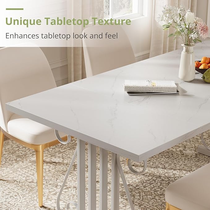 Dining Table for 4-6 People, 70.87'' Rectangular Dinner Table Modern Artistic Openwork Metal Legs for Dining Room, Kitchen, Living Room