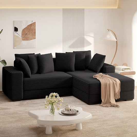 111‘’ Sectional Cloud Couches with L Shaped Chaise, Extra Large Sleeper Couch Reversible Corduroy with 8pcs Pillows for Living Room, Bedroom