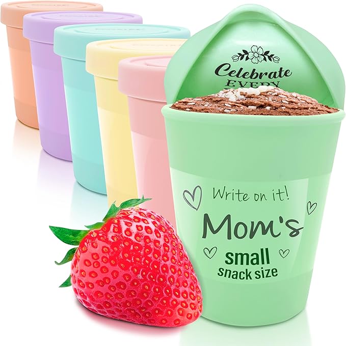 KOYAIRE Portion Control Ice Cream Containers for Homemade Ice Cream (6 oz. Each, 6 Pack), Airtight Food Storage Containers with Lids, Single Serving Mini Freezer Cups for Adults, Snack Size, Small