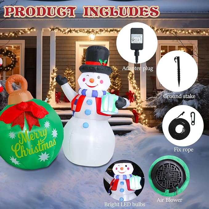 Bshine Christmas Inflatable Outdoor Decorations, 5.9FT Cute Gingerbread Man Snowman Celebration Sign Blow Up Yard Decor with LED Lighted for Holiday Xmas Outdoor Indoor Home Garden Lawn Decorations