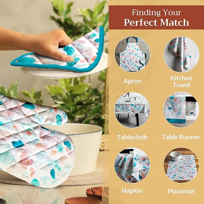 Maison d' Hermine Pot Holders 100% Cotton Heat Resistant Potholders 8" x 8" Hot Pads with Loop BBQ, Cooking, Baking, Grilling, Kitchen, Handling Hot Pans Spring/Summer (Pack of 1, Summer Picnic)