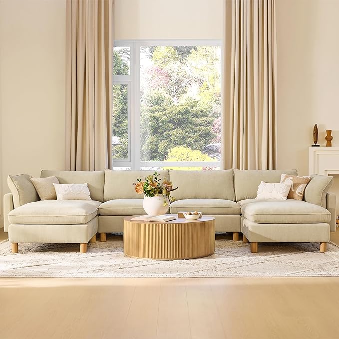 CHITA 127" Super Large Sectional Couches for Living Room, Modular Cloud Couch Sectional Sofa, Premium Fabric Couches, Down Filled, High Density Foam, Chenille in Beige, 3 Seater