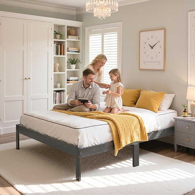 Hokway Wood King Size Bed Frame-No Wobble,Noise-Free,Easy Assembly with Precise Holes,12 in Wood Slat Support,No Box Spring Needed,Dark Gray