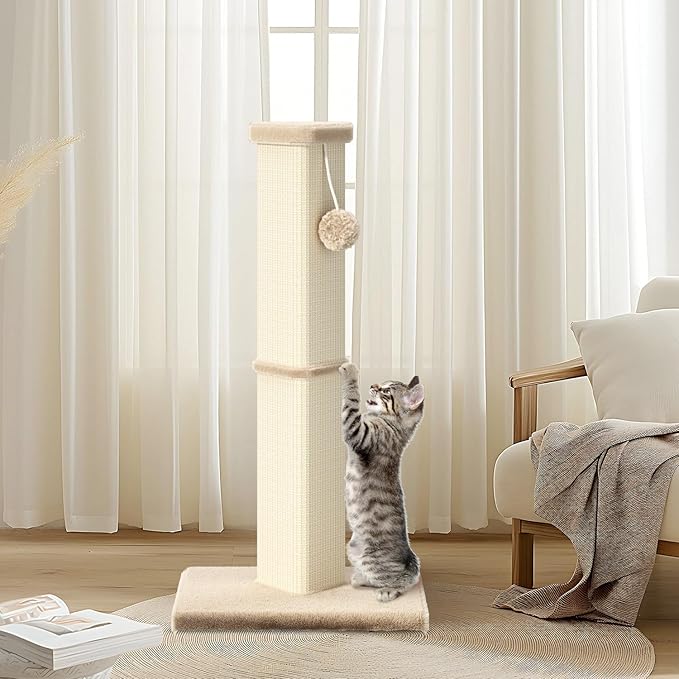 Cat Scratching Post, 32 Inch Tall Scratching Post for Indoor with 5 Inch Diameter Posts and Ball Cat Scratcher for Medium and Large Cats
