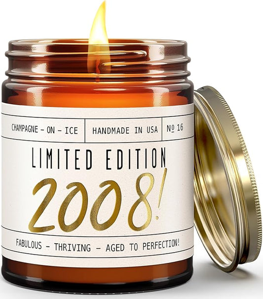 17th Birthday Gifts for Girls - 'Limited Edition 2008' Soy Candle, w/Champagne on Ice I 17 Birthday Gifts for Women I 17th Gift for Her Ideas I 9oz Reusable Jar, 50Hr Burn, Made in USA