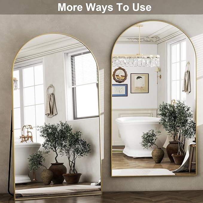 HARRITPURE 86x46 inch Full Length Mirror - Oversized Arched Mirror Aluminum Frame Full Body Floor Mirror with Stand for Living Room,Bedroom,Cloakroom,Gold