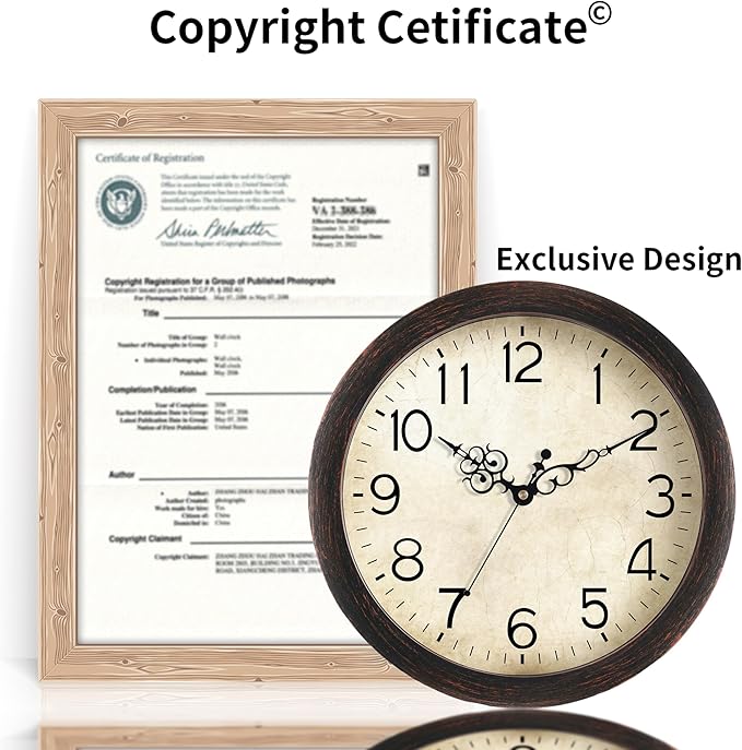 Wall Clock, Vintage Wall Clocks Battery Operated Quartz Silent Non-Ticking 8 Inch Retro Rustic Style Clock Decorative for Kitchen,Bathroom Home Office (Bronze)